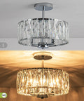 Crystal Drum Ceiling Light Fixture 13 Inch Flush Mount Chandelier With Chrome Finish Glam Crystal Beaded Ceiling Lamp