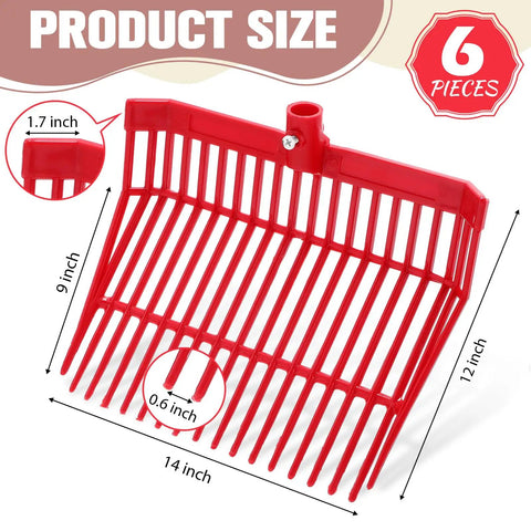 Six Piece Set Of Manure Fork Replacement Heads Red With 18 Tines Screws And Nuts For 1 Inch Handles Ideal For Horse Manure