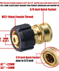 Pressure Washer Quick Connect Adapter Three Eighths Inch Socket To M22 14mm Fitting For Gun And Hose Up To 5000 PSI Durable Brass Construction Easy Install Leak Free Seal Ideal Replacement, close-up view
