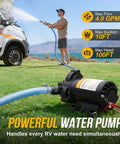 12V RV Water Pump Diaphragm 4 GPM At 45 PSI Quiet Fresh Water Pump With Pressure Switch Self Priming For RV in use with hose