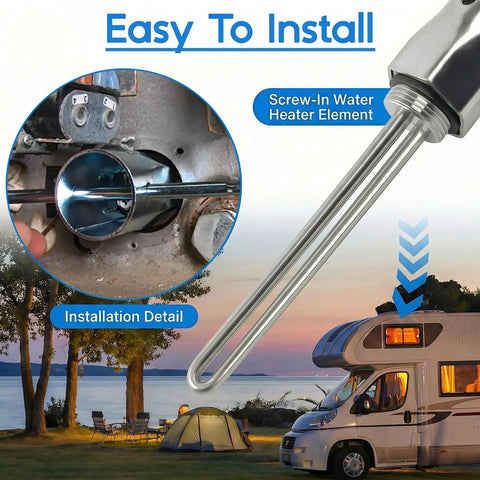 Screw-in water heater element detail for Built Tough Rv Water Heater Repair Kit With Screw In Heating Element Magnesium Anode Rod Sealing Gasket Hex Wrench And Thread Seal Tape No Sweat Seasonal Maintenance Bundle.