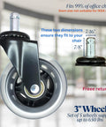 Office Chair Wheel Casters 3 Inch Roller Blade Type Set Of 5 Ultra Smooth Rolling Heavy Duty Non Marking Universal Fit office chair image
