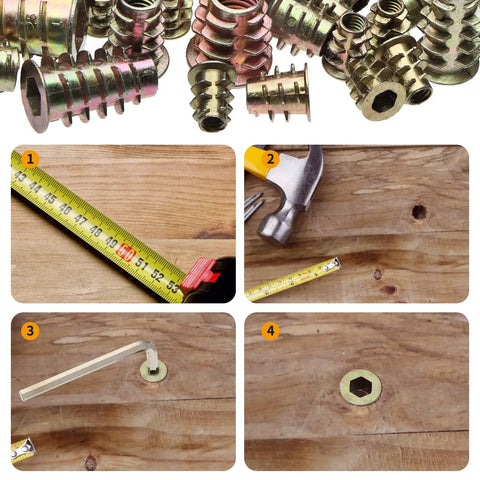 165 Piece Wood Threaded Inserts Nuts Kit URLWALL M4 M5 M6 M8 Sizes With Hex Socket Drive For Furniture Repair And DIY Projects