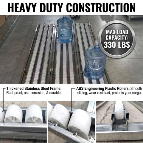 Heavy Duty Commercial Slide Conveyor 330 Lb Capacity Stainless Steel Roller Track Tool Free Expandable Cargo Unloading