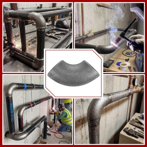 Collage of 15 Pcs 1-1/4 Inch Seamless Steel Pipe Fittings Handrail Elbows 90 Degree Weldable Butt Weld Schedule 40 in use