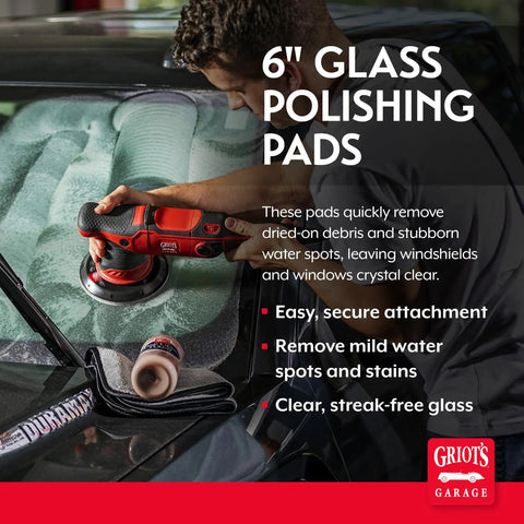 6 Inch Glass Polishing Pads Buffing Discs For Car Windows And Windshields in use for streak-free shine, man polishing windshield