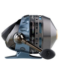 Side view of President Spincast Reel Size 10 with dual handle positions, blue aluminum spool, and dial drag system for freshwater fishing.