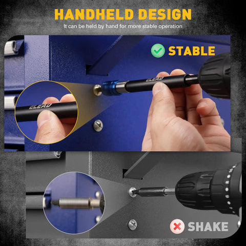 Beefed Up Heavy Duty Drill Bit Extension Set With Magnetic Bit Holder And Aluminum Sleeve Quick Release One Quarter Inch Hex Shank in use, showing stable handheld operation.
