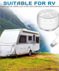 Portable USB Powered Mini Washing Machine For Travel And RV Adventures next to a camper in nature, showcasing compact design for laundry tasks.
