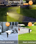 Outdoor Solar Spotlights 650 Lumen IP67 Waterproof Warm White 3000K with Auto On Off lighting yard in rain and snow