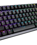 Legit Compact Wireless Mechanical Keyboard For Gaming Featuring Tri Mode Connectivity Hot Swappable Clicky Switches Snappy PBT Keycaps Custom RGB Backlight And Clever Oled Panel For Pc Or Mac Setup, top view with vibrant RGB lighting.