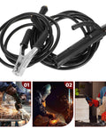 Snazzy Mm² Welding Holder And Ground Clamp Kit With 9.8 Ft X 6.6 Ft Cables, black cables with electrode holder and clamp.