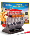 4 Cylinder Engine Building Kit With 175 Pieces, Working Visible Engine Model, showing pistons, fan, and included screwdriver