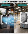 Heavy Duty Portable Evaporative Air Cooler With 12000 CFM Hella Badass Cooling For Large Indoor Outdoor Spaces Sweet Chill With 12 Hour Timer Smart App Remote Control in cool and fan mode.