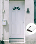 White door with nearby product inset showing Six Pack Self-Adhesive Door Corner Seals, Gap Filler Seal Strips Weather Stripping Draft Stopper.