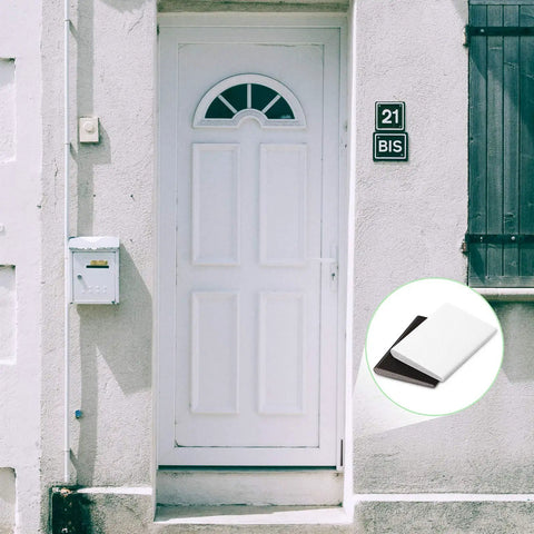 White door with nearby product inset showing Six Pack Self-Adhesive Door Corner Seals, Gap Filler Seal Strips Weather Stripping Draft Stopper.