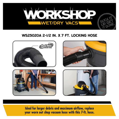 Dual Flex 2.5 Inch By 7 Foot Locking Shop Vac Hose Replacement For Wet Dry Vacuums With 180 Degree Flex At Both Ends displayed