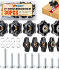 30 Piece 1/4-20 T Track Bolts And Knobs Kit For Woodworking Jigs And Fixtures, T Slot Hardware with washers and bolts displayed