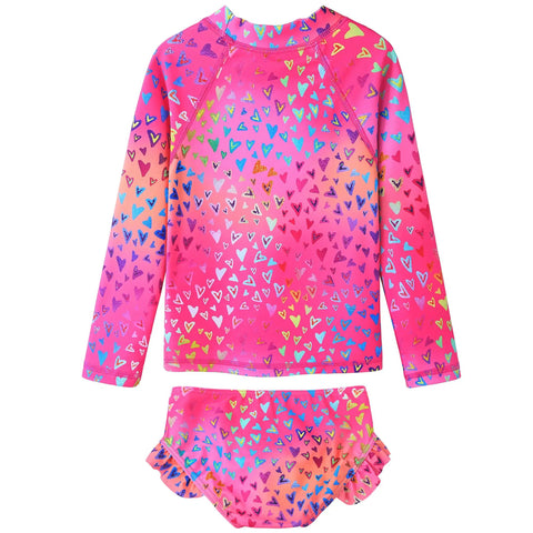 Girls 2 Piece Long Sleeve Rash Guard Swimsuit Set With UPF 50 Plus Sun Protection Quick Dry Fabric And Four Way Stretch