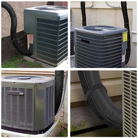 Weatherproof Copper Pipe Insulation Cover for Outdoor HVAC Line Sets 72x10.2 Inches installed on central AC units