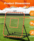 Portable Baseball Rebounder Net For Quick Pro Grade Returns With Four Adjustable Angles For Ground Balls, Fly Balls, Fastballs And More, 4 By 4.5 Ft Practice Tool For Baseball And Softball Training, Orange, shown on a field.