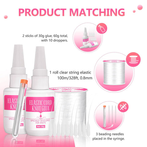 Bracelet Glue For Elastic String Keeps Knots Tied Right And Prevents White Residue For Clay Beads And Bracelets 0.8mm Elastic Cord Included Kit
