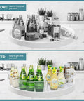 Oubonun Lazy Susan organizers, 6-pack, transparent plastic with handle, 4 in deep, before shot cluttered bottle storage
Oubonun Lazy Susan organizers, 6-pack, transparent plastic with handle, 4 in deep, after shot organized bottles