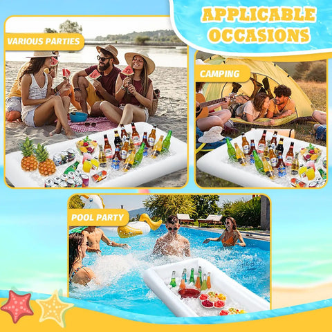 Inflatable Ice Serving Bar Kit Four Pack Large 53 by 25 Inch Trays for Poolside Buffets Keeps Food and Drinks Cold All Day