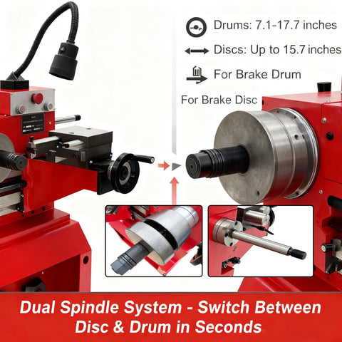 Brake Drum And Disc Lathe With Auto Feed And Led Light, Dual Spindles, 110V 1100W Pro Grade Vehicle Hub Repair Machine for brakes