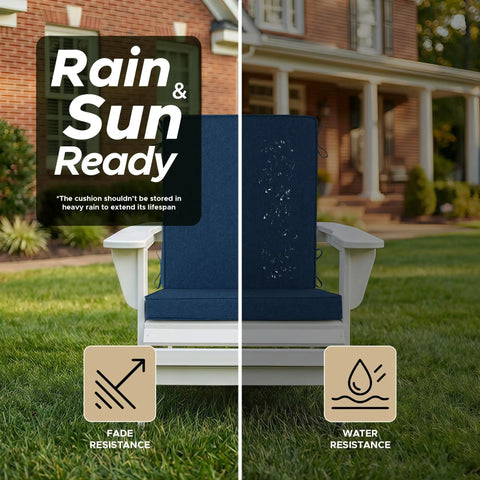 Outdoor Chair Cushions 20x20 Navy Blue Water Resistant And Fade Resistant High Back With Ties And Zipper Removable Covers - shown on patio chair