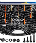 454 Piece Metric Flange Bolt Assortment Kit Grade Ten Nine M6 M8 M10 M12 Hex Bolts Nuts Washers Black Zinc Plating Heavy Duty Automotive And Farm Equipment Hardware Set in organizer case