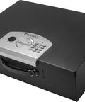 Rock Solid Portable Top Open Security Desk Safe With Slick Keypad Lock Box For Home Office And Travel Compact Black Storage Container.