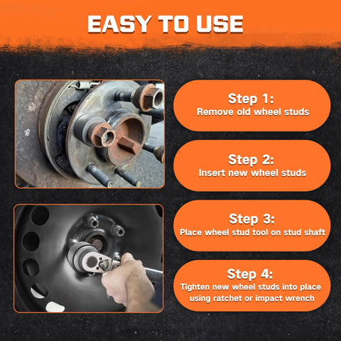 Steps using Wheel Stud Installer Tool 22800 Pro Grade For Most Cars And Light Duty Trucks Tire Stud Tool Durable Carbon Steel