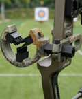 Brush Whisker Biscuit Arrow Rest With Nylon Bristle Design on compound bow on field