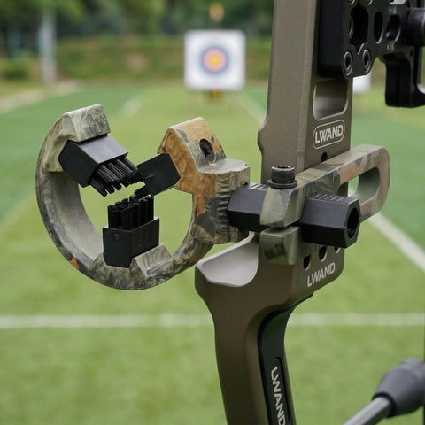 Brush Whisker Biscuit Arrow Rest With Nylon Bristle Design on compound bow on field