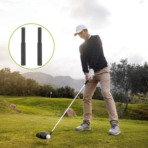 Two Pack Golf Club Shaft Extension Rods For Wood Putters, Carbon Fiber Putter Extenders; golfer swinging on course