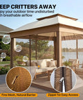 11x11 Pop Up Gazebo With Mesh Netting For Quick Setup Instant Outdoor Canopy Tent Water Resistant Shelter With UPF 50+ UV Protection 121 Sq Ft Coverage Beige Portable Backyard Party Shade
