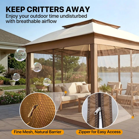 11x11 Pop Up Gazebo With Mesh Netting For Quick Setup Instant Outdoor Canopy Tent Water Resistant Shelter With UPF 50+ UV Protection 121 Sq Ft Coverage Beige Portable Backyard Party Shade