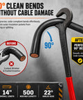 Heavy Duty 14 Inch Wire Bending Tool For Easy Copper & Aluminum Cable Handling showing before and after 90 degree bends.