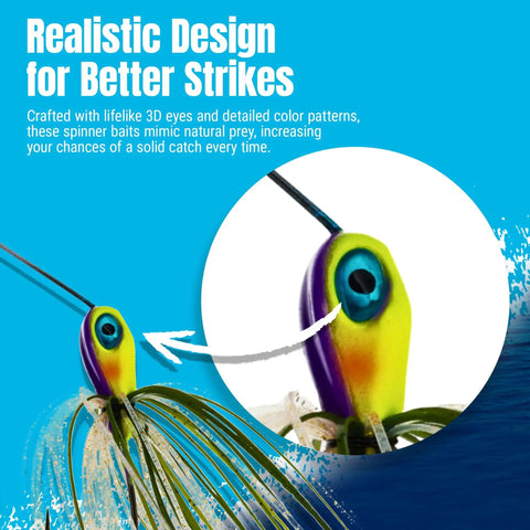 Close-up of Spinner Bait Lure Half Ounce Tennessee Shad 3 Pack For Bass Trout Pike Salmon Walleye with realistic design