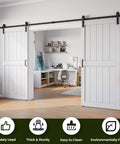 White Barn Door 68 By 84 Inches With Double 34 By 84 Panels Dope Sliding Hardware Kit in a home office room divider setup.