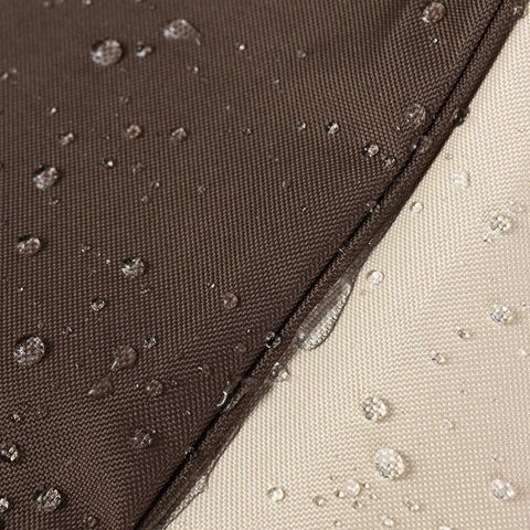 Close-up of Heavy Duty High Back Patio Chair Cover 2 Pack Built To Last Waterproof Outdoor Furniture Covers 600D Oxford PVC material with water droplets.