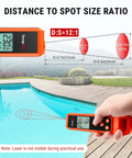 2 In 1 Infrared Thermometer With Meat Probe For Grilling And Cooking, showing laser distance spot size ratio next to pool