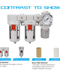 3/8 Inch NPT Air Drying System With Dual Filters And Regulator, Semi Auto Drain, Poly Bowl, 70 SCFM at 90 PSI, front view