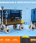 Heavy Duty Double Decker Beach Wagon Cart With 500Lb Load Capacity, 400L Dual Level Storage, Balloon Wheels For Sand, Folding shown.