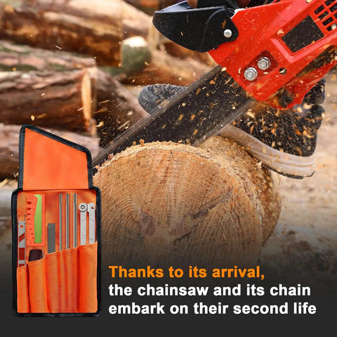 Pro Grade Chainsaw Sharpening Kit with ten chainsaw files in 5/32 3/16 and 7/32 inches file holder depth gauge and durable storage case