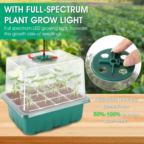 Seed Starter Tray With Grow Light Kit Six Pack Of 12 Cell Trays With Humidity Domes Adjustable Humidity From 50 To 100 Percent Indoor Gardening Germination System For Easy Seed Starting Ideal For Beginners And DIY Growers
