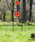 Double Spinner Auto Reset Steel Target For Centerfire Handguns Up To Forty Four Magnum in outdoor setting