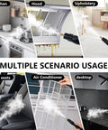 Heavy Duty 2500W Handheld Steam Cleaner With 3 Quick Swap Brushes Rapid Heating Portable Steamer for various cleaning tasks.