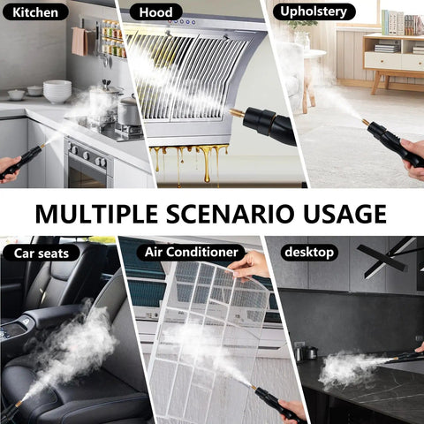Heavy Duty 2500W Handheld Steam Cleaner With 3 Quick Swap Brushes Rapid Heating Portable Steamer for various cleaning tasks.